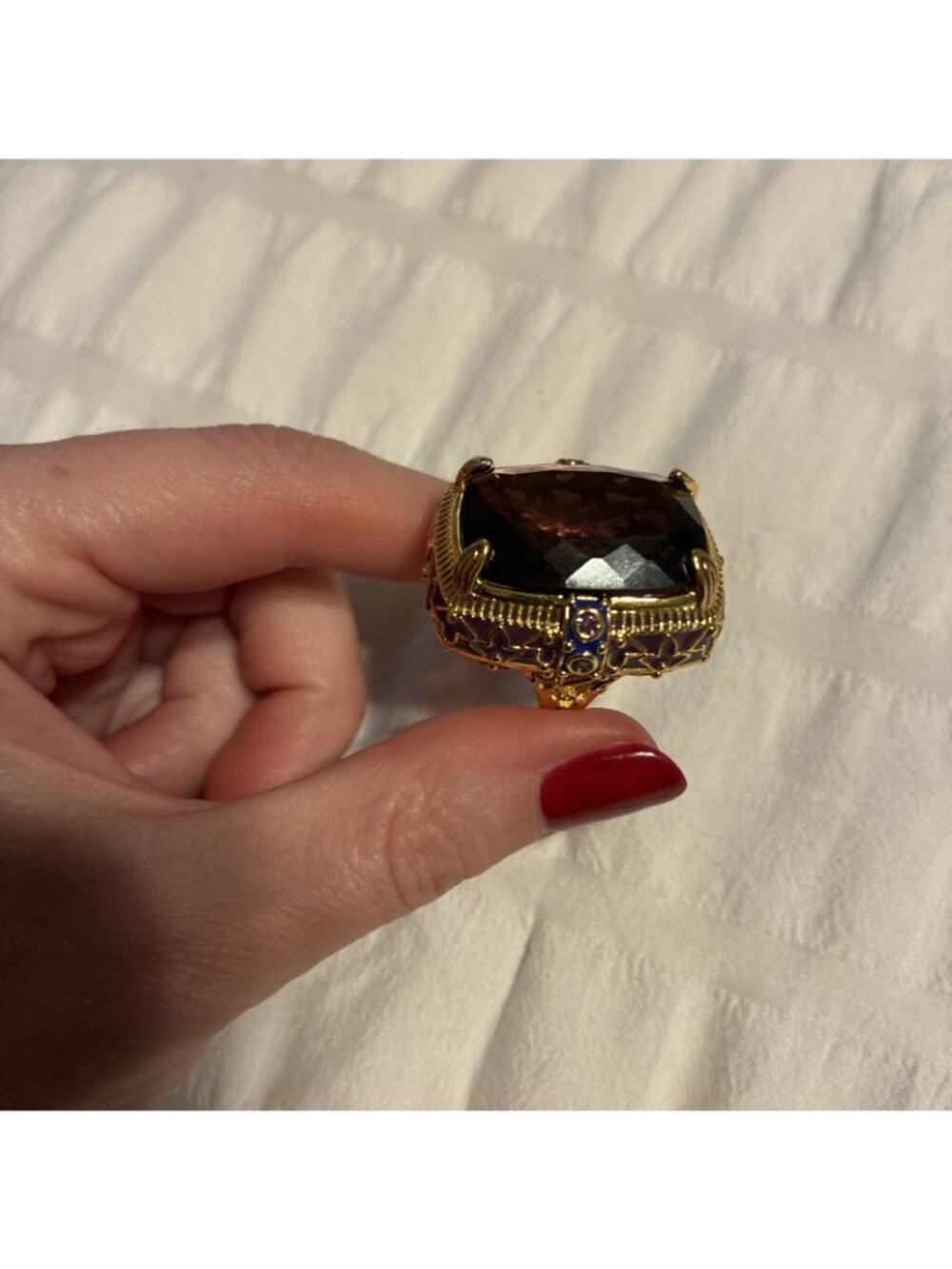 Chunky Large Purple Crystal Gold Metal Ring Adjustable Fashion Royal Jewelry - Picture 3 of 9